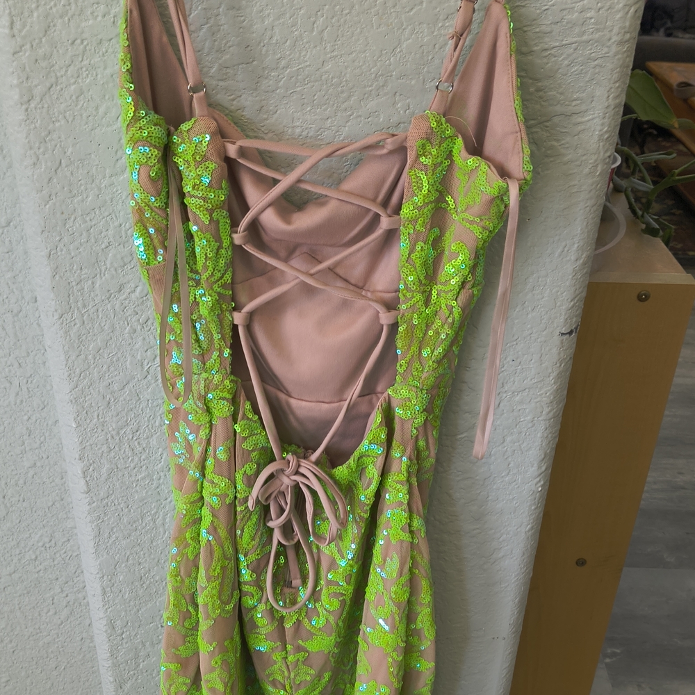 Windsor Neon Green Lace Mini Dress - Picture 3 of 5